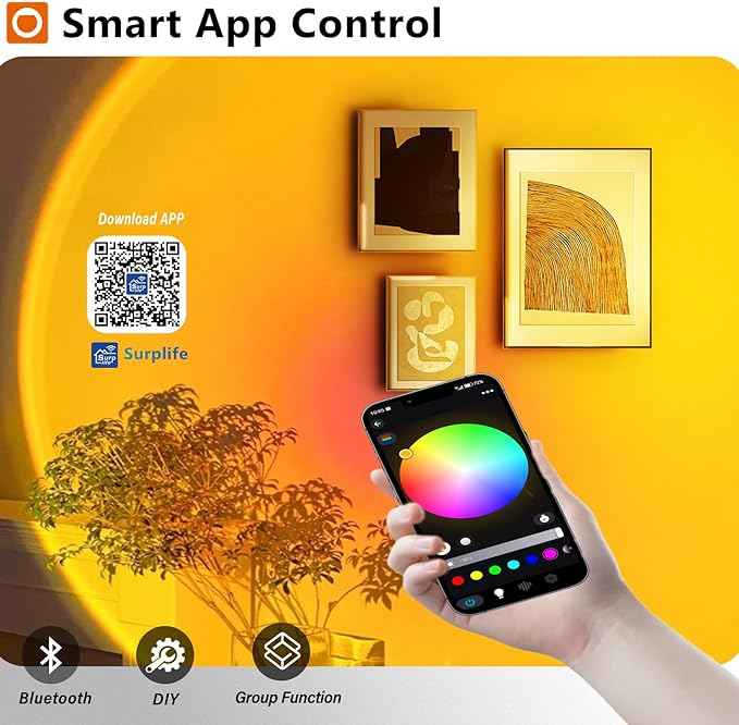Sunset Lamp Projector with Remote Control, Multiple Colors LED APP Control Sunset Light Three Control Methods Night Light for Room Decor/Christmas Gift/Photography/Party/Bedroom Decor