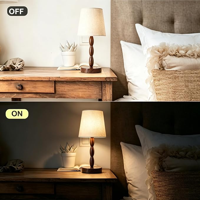 Rechargeable Cordless Table Lamp, 5000mAh Battery Powered Touch Desk Lamp, 3-Level & Stepless Dimmable Night Light, Portable Bedside Lamp for Bedroom, Outdoor, Bulb Included, Walnut Grain