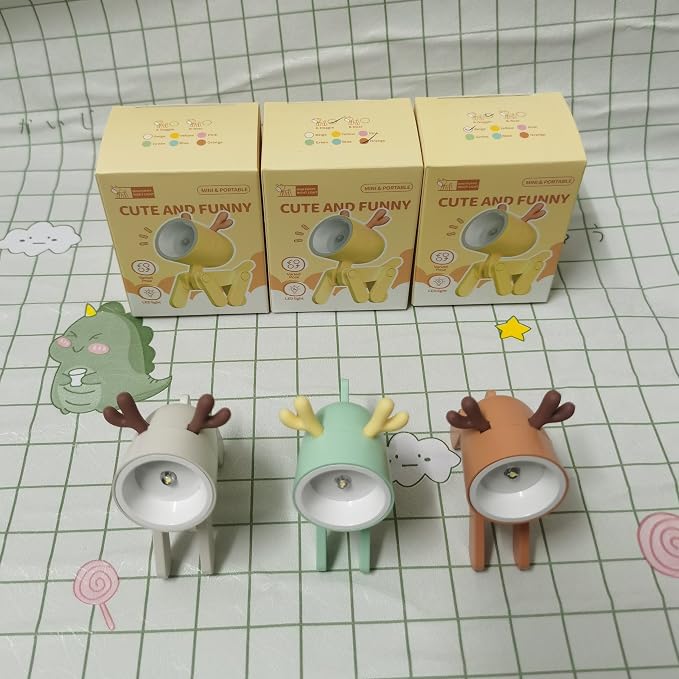 Cute Night Light for Kids, Mini Led Table Desk Lamp, Decorative Lamp Indoor Nightstand, Animal Pet Nightlights, Christmas Decorate Birthday Gifts for Children, Students (Deer 3 Colors-B)