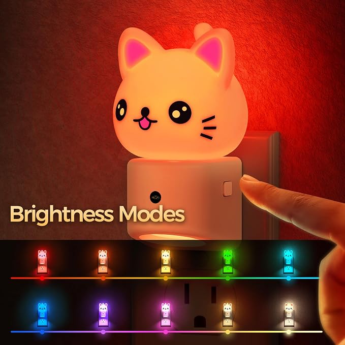 Night Light for Kids,3D Cute Cat Kids Night Light,Light Sensor | Dusk to Dawn Sensor,RGB+Soft White 3000K Plug in Night Light for Kids Room Decor,Birthday Gift,Nightlight for Kids