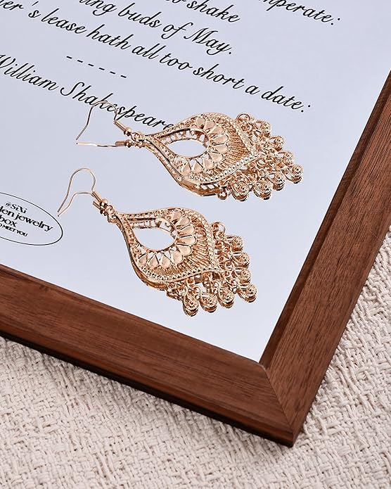 Silver 14K Gold & Rose Gold Plated Boho Chandelier Earrings – Intricate Bohemian Earrings with Filigree and Tassel Earrings for Women Trendy