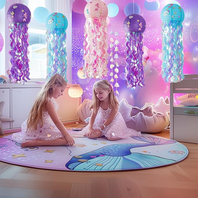 12" Colorful Jellyfish Lanterns - Mermaid Birthday Party Decorations, Under the Sea & Ocean Theme Hanging Jellyfish Decor for Classroom, Nautical Events, and Underwater Adventure (Set of 6)
