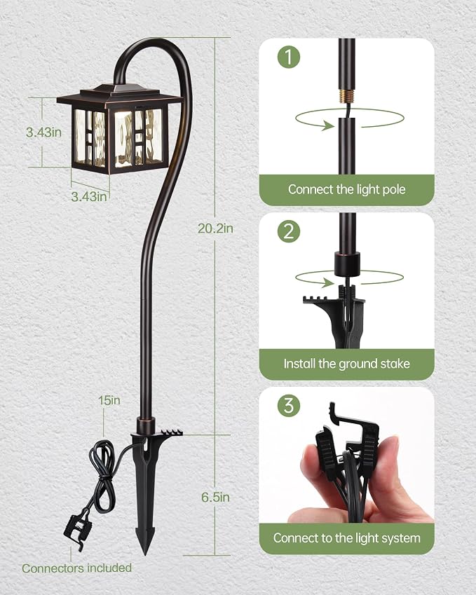 LITFIT Low Voltage Landscape Lighting, 6-Pack LED Pathway Lights Outdoor | 12V 3W 185LM 3000K Oil-rubbed Bronze Yard Lights with Connector, Aluminum Wired Landscape Lights for Walkway Garden Path