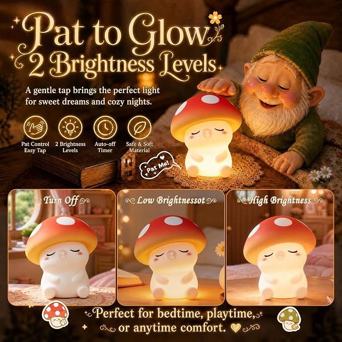 FAMIDUO Mushroom Night Light for Kids, Silicone Squishy RGB Nursery Lamp | 2-Brightness & Breathing 7-Color Rainbow, Anti-Blue Eye-Caring, BPA-Free Silicone Mood Light , Cute Gifts for Baby Toddler