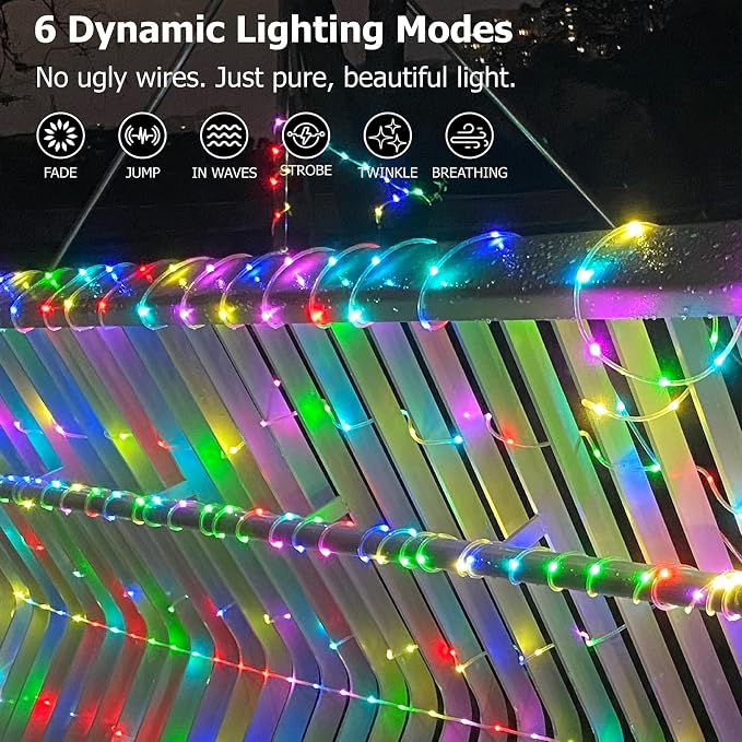 50ft Rope Lights for Outside, Memorial Day 4th of July Patriotic Decorations, Red White Blue Outdoor 25 Colors Fairy String Lights with 2 Remote, IP68 Waterproof Dimmable Strip for Christmas Decor