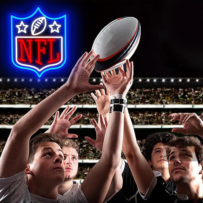 Football Neon Sign for Wall Decor Football Led Neon Light for Man Cave | Dimmable Rugby Logo Sign for Bedroom Club Bar Game Room Party Garage Decor Birthday Gift for Rugby Fans Size15.7*12.6 In