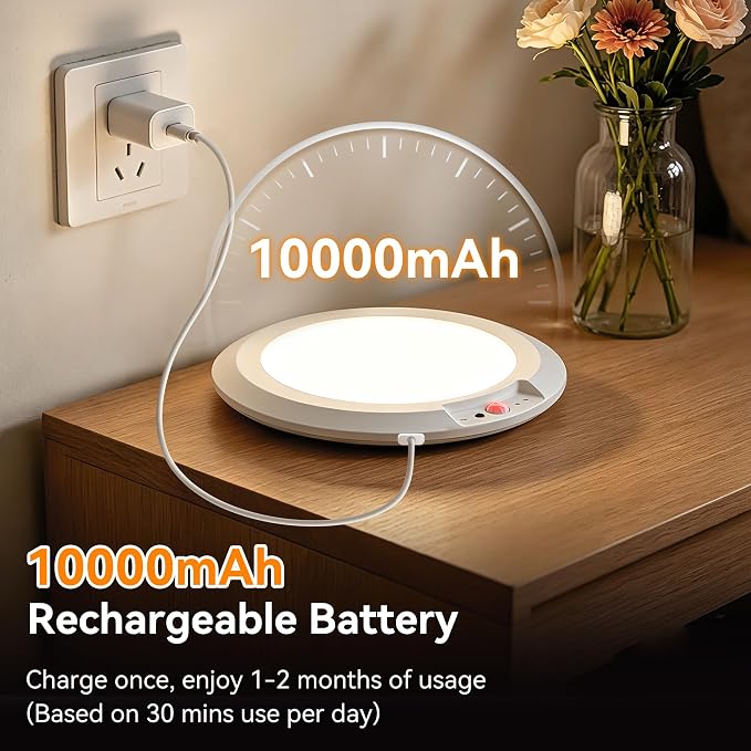 10000mAh Rechargeable Ceiling Light, Battery Operated Motion Sensor Closet Light with Remote, 3 Color Temperatures Dimmable Magnetic Mount for Closet Shower Hallway (1)