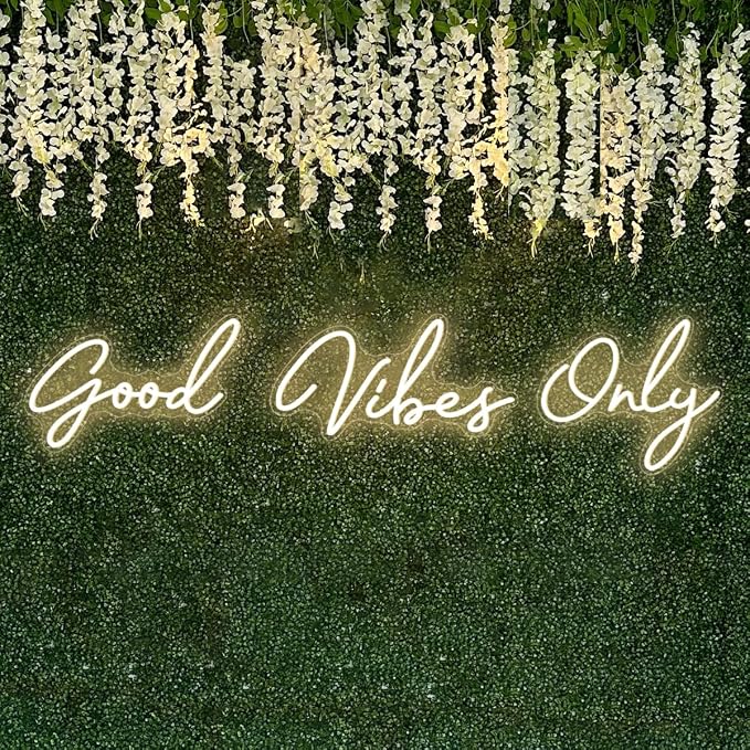Super Large Good Vibes Only Neon Signs, Dimmable Good Vibes Only Neon Light Signs with ON/OFF Switch, LED Light Up Signs for Home Gym Decor Hair Background Bar Rooms Engagement Birthday Party, Warm White