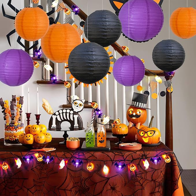 BEISHIDA Black Orange Purple Paper Lantern 6/8/10/12Inch Round Chinese Lamp | 12Pcs,Paper lanterns party decorations,Chinese/Japanese Paper Lanterns,Birthday,Wedding,Christmas,Home decorative outdoor