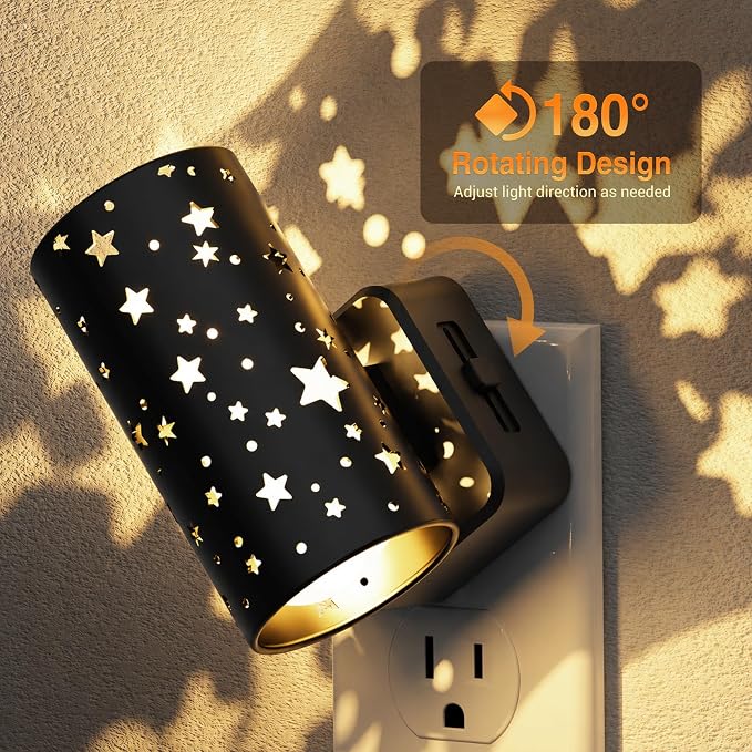 JandCase Night lights Plug into Wall, Starlight Night Light for Kids | Dusk to Dawn Sensor, 0-100LM Adjustable Brightness, 3000K Soft White, 180° Rotating Vintage Plug in Night Light for Bedroom