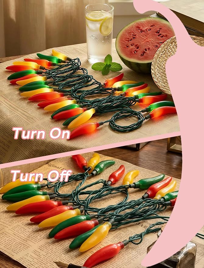 Multi-Colored Chili Pepper Halloween String Lights,13.6FT Chili Pepper Cluster Lights with 35 Chili Pepper Bulbs for Outdoor/Indoor Kitchen Garden Patio Christmas Decor