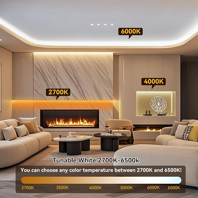 Pandery COB LED Strip Light,CCT Dimmable Strips Light,2700K-6500K,24ft/7.5m,8mm Wide,CRI90+ 24V LED Strips Kit with Bluetooth APP Control/Music Mode,for Bedroom,Kitchen,DIY Lighting
