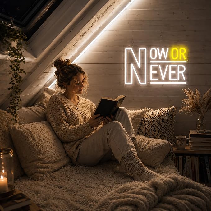 Positive Neon Lights Signs Neon Sign Led Sign Light for Wall Decor | Now Or Never Neon Sign for Room Decor,Positive Decoration,Motivational Wall Decor,Gift,5V USB Powered Dimmable