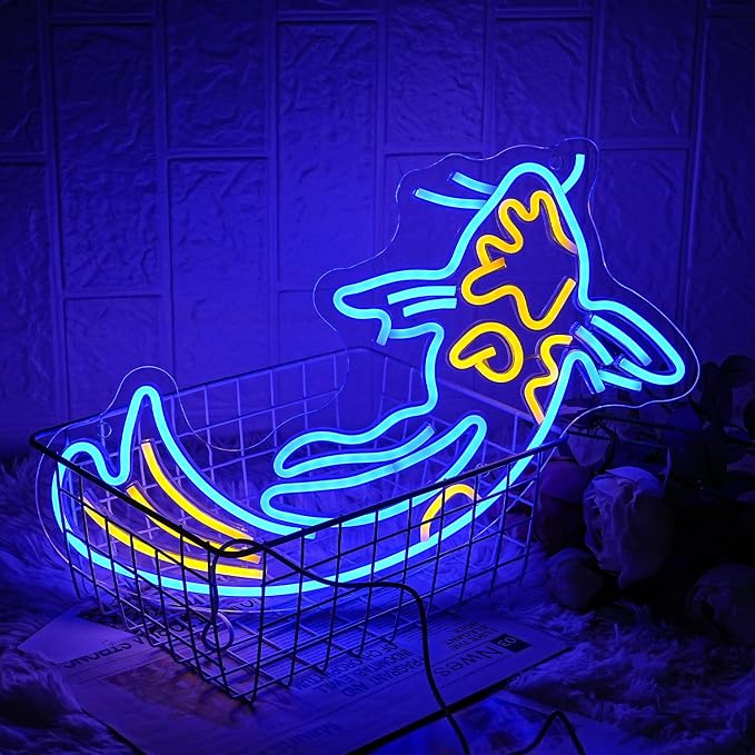 Koi Fish Neon Sign Japanese Fish Led Neon Blue Yellow Fish Neon Signs for Wall Decor 17”x9.5”with USB/Switch Dimmable Neon Light Signs for Bar Office Fishroom Kitchen Aarea Koi Pond