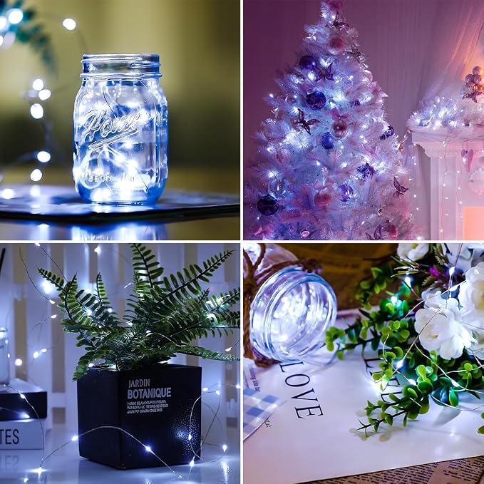 16 Pack Fairy Lights Battery Operated 7ft 20 LED String Lights Mini Twinkle Lights Silver Wire Firefly Starry Lights for DIY Mason Jar Wedding Centerpiece Table Party Christmas Decorations, Cool White