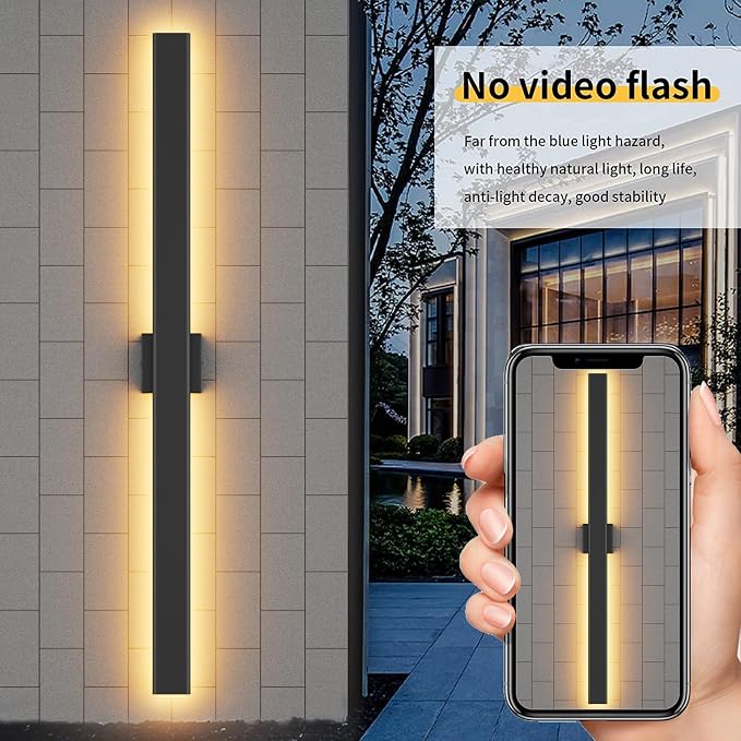 Aipsun 2 Packs Outdoor Wall Sconce, 3000K 4000K 6000K, 47.2in Modern Black Exterior Light, Long LED Linear Wall Light Outside Lighting for Entrance, Hallway, Garage, Porch(3CCT)