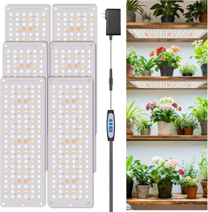 Aumtrly Plant Grow Light for Seed Starting Growing, 882 LED Full Spectrum | Slim 6 Panel, 6/12/16H Auto Timer, 5 Dimming Levels, 3 Light Modes, 2 Installation Methods, Use Indoor Under Shelves