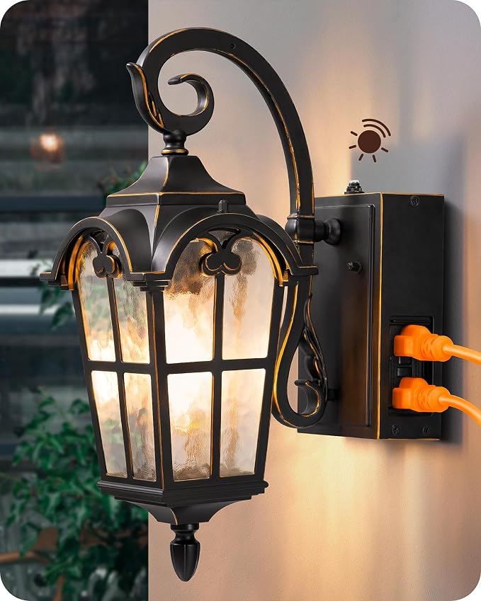 EDISHINE Dusk to Dawn Outdoor Wall Lights, Porch Light Fixture with GFCI Outlet, Exterior Wall Lantern with E26 Socket, Waterproof Outside Wall Sconce Wall Mount Lamp for Front Door, Patio, Garage | E26 Socket, Auto ON/OFF, Quality Aluminum, Weatherpro...