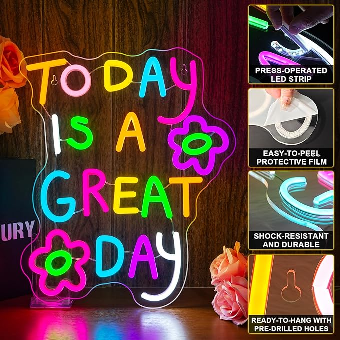 Classroom Neon Lights Today is a Great Day Neon Sign for Wall Decor in Coffee Bar Bedroom Reading Lights Up Sign for Classroom Library LED Books Decor Gifts to Teens Teachers
