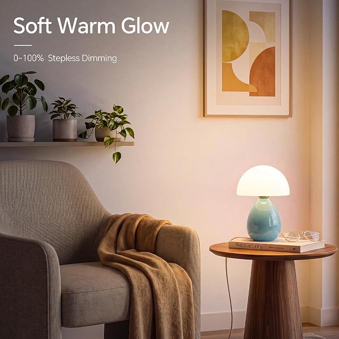 Mushroom Lamp Table Lamp for Bedroom,Ice Crackle Desk Lamp Bedside Small Lamps for Living Room Night Stands,Table Lamps Cute Modern Mid Century Lamps (Blue-Ice Crackle)