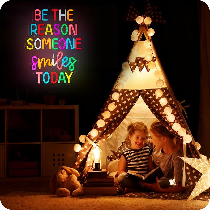 Be The Reason Someone Smile Today Neon Sign, Positive Affirmation LED Light for Wall Decor Multicolored Positive Motivational Quote for School Classroom Kids Room Home Compatible with Timer (15.7 X 12.6 in)
