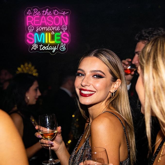 Be the Reason Someone Smiles Neon Sign for Wall Decor | Dimmable positive neon light, bedroom living room decor, birthday gift for teen girls friends, size 11.8*11.2 in
