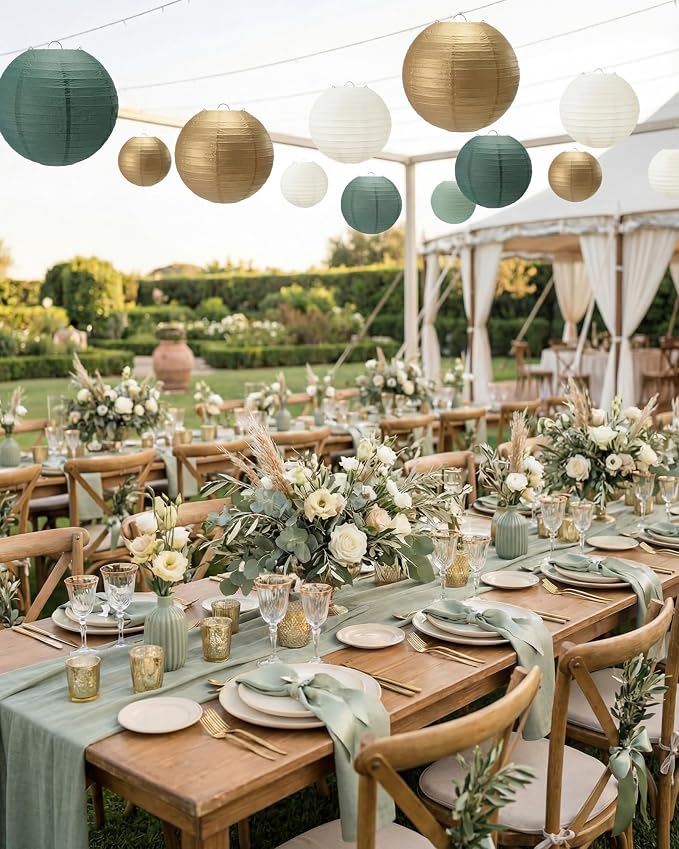 Treela 48 Pcs Paper Lanterns Party Decorations Round,Gradient Green | Chinese Hanging Lamps, Wedding, Party Supplies, Birthday Bridal, 4/6/8/10 Inch, Easy Setup, Asian Decor, Festive Atmosphere