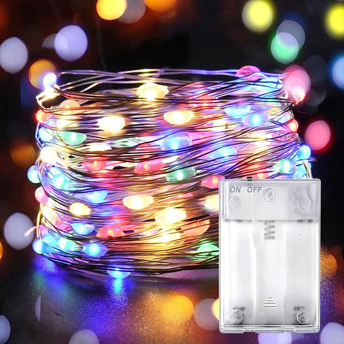 LED Fairy Lights Battery Operated 20FT 60 LEDs Silver Wire String Lights Twinkle Lights Starry Fairy String Lights for Bedroom Christmas Wedding Party Indoor Outdoor Decorations, Multicolor