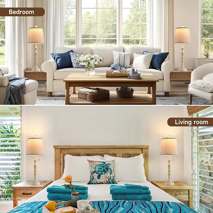 Terpsichore Lamps for Living Room Modern Farmhouse Table Lamp Bedside Reading Lamps Set of 2 Night Stands Bedroom Night Lamp,with Fabric Lamp Shade (White, High 26.25 Inch)
