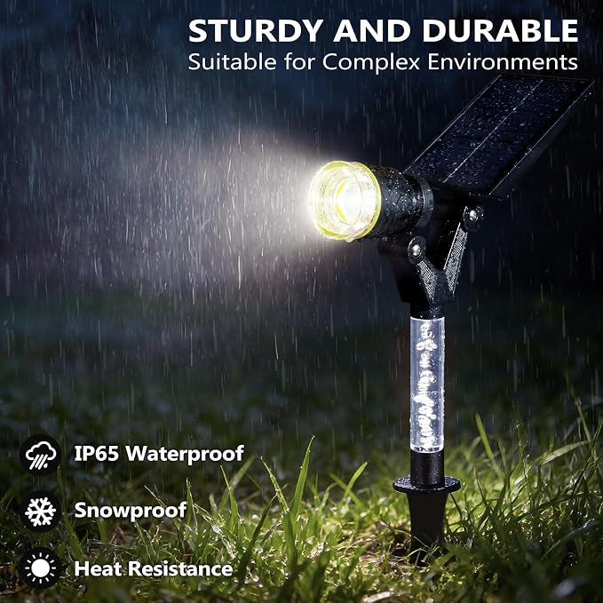 DenicMic Solar Spot Lights Outdoor Waterproof 5000K Lens LED Spotlights | Adjustable Angel Long Range Solar Lights Outdoor for Yard Garden Patio Wall Tree Landscape, Acrylic Lighted Pole, 4 Pack