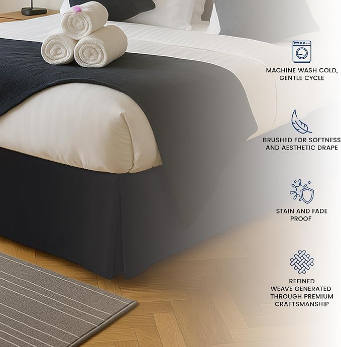 Twin Bed Skirt, Hides Under-Bed Storage 15 Inch Drop, Pleated, Black | Easy Fit Design, Shrinkage & Fade Resistant, Hotel Style, Microfiber Durable Fabric, Machine Washable