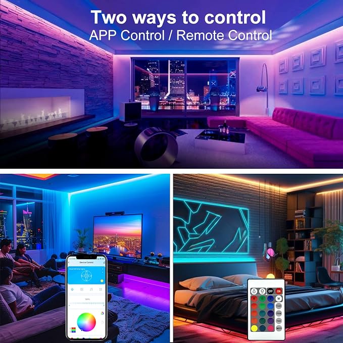 Led Lights for Bedroom 110FT (1 Roll), RGB Color Changing Led Strip Lights | Smart APP and IR Remote Control / Music Sync Color Change / Room Decoration / Party Festival Décor