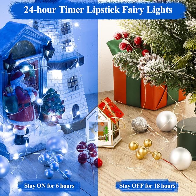 16FT(5M) Blue Fairy Lights, Rechargeable Battery Operated Mini LED String Lights with Timer, 8 Modes Waterproof Twinkle Lights for Bedroom Christmas Xmas Tree Wedding Centerpiece Table Decor