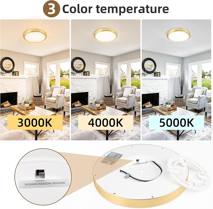 Hlite 9 Inch LED Flush Mount Ceiling Light,1800LM,6 Pack,3CCT | 18W 3000K/4000K/5000K Selectable,Super Slim,Low Profile Round Ceiling Light Fixtures for Kitchen,Bedroom,Hallway,Gold