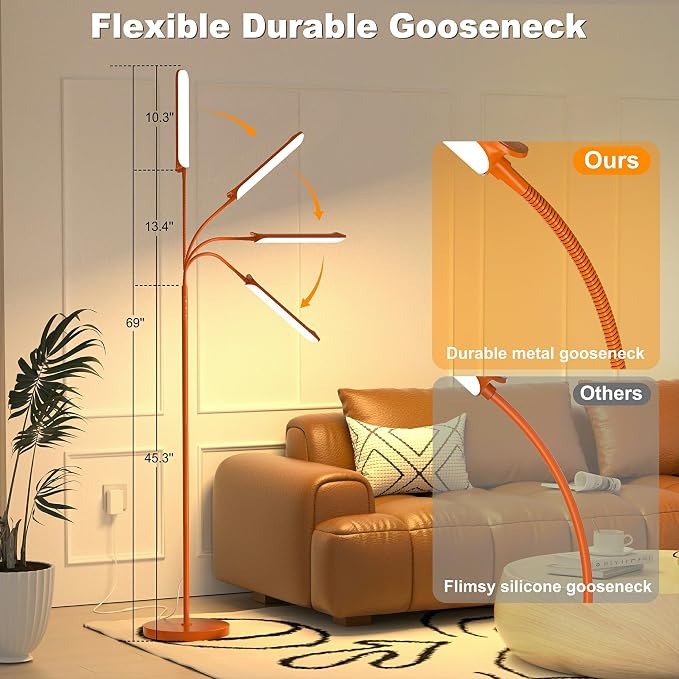 Yikuneng Dimmable LED Floor Lamp, Super Bright Reading Lamps Floor Standing lamp with Remote & Touch Control, Orange