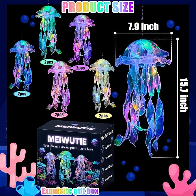 Jellyfish Decor - 10 Pcs Light Up Jellyfish Lanterns, Hanging Jelly Fish Decorations for Mermaid Birthday Decorations & Under The Sea Party Decorations, Ocean Themed Supplies Gifts