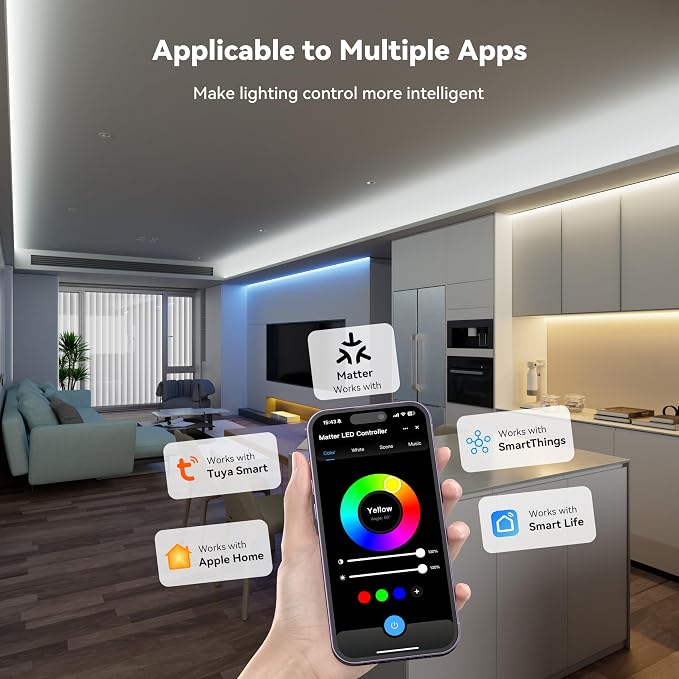 MIWISE Matter LED Controller,Dimmable WiFi Controller for LED Strip Light,Works with Alexa/Google Assistant/Homekit/Apple Home/Siri,for Single Color/CCT/RGB/RGBCCT/RGBW COB LED Strip Light,DC12-48V