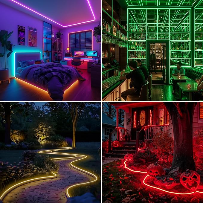GZBtech RGB LED Neon Rope Lights 100FT/30M, AC 110-120V Waterproof Color Changing LED Rope Light with Remote Control, Dimmable Multi Color Strip Lighting for Indoor Outdoor Commercial Use, ETL Listed