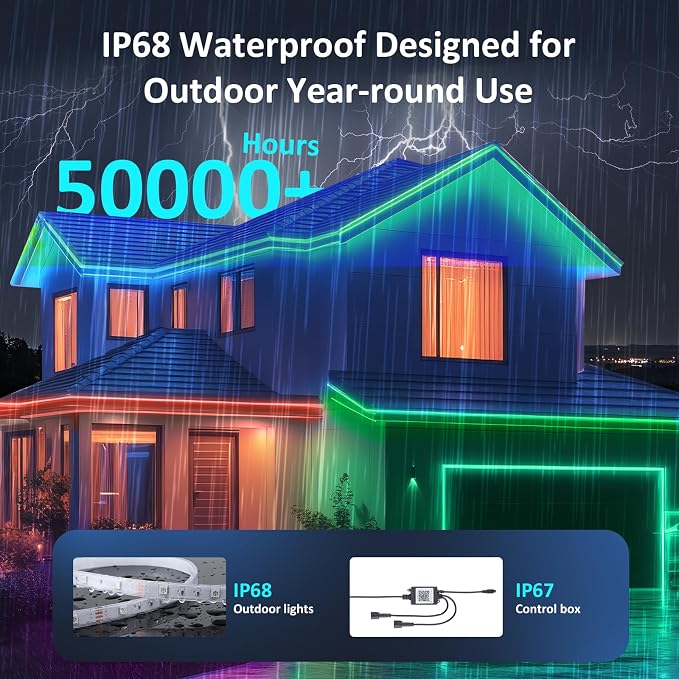 400FT Outdoor RGB LED Strip Lights, IP65 Music Sync Led Lights with App Control and Remote,Color Changing Waterproof Led Rope Lights for Outdoor, Balcony, Roof, Garden, Stairs