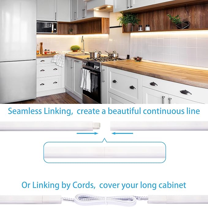 Under Cabinet Lights, Plug in, Seamlessly Linkable 12 Inch, 6 Bars+Switch+Extensions, Under Counter Lighting for Kitchen, Closet, Gun Safe, Shelf, Display Case, LED 3000k Warm White
