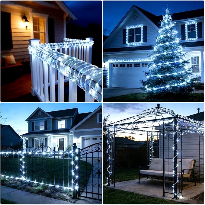 66FT 240LED Rope Lights Outdoor, Outside LED Rope Lights Plug in String Lights Waterproof 8 Modes Clear Tube Lights for RV Camping Pool Patio Yard Garden Christmas Tree Holiday Decoration(Warm White)