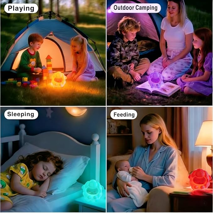 Rechargeable Sheep Night Light for Kids Gift, Soft Silicone Touch LED Lamp, 7 RGB Colors Changing with 3 Adjustable Brightness, Cute Animal Nursery Bedside Nightlight