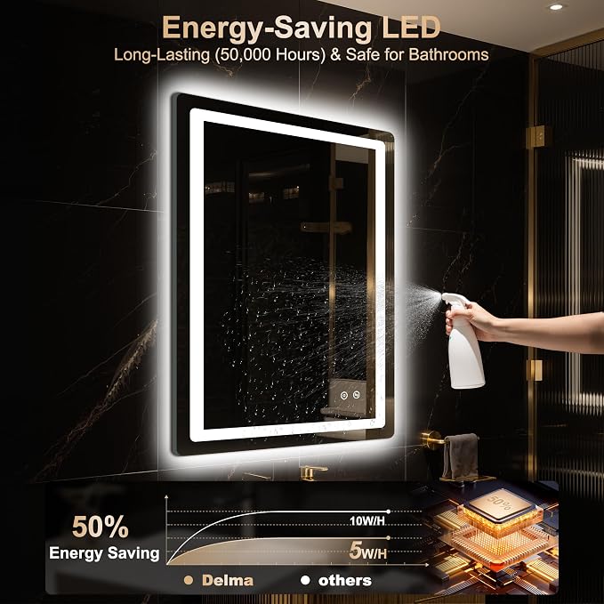 32x24 LED Bathroom Vanity Mirror with Lights, Anti-Fog, Dimmable | Front & Backlit with 3 Color Modes and Memory, 5mm Shatterproof Glass, Plug-in or Hardwired, Horizontal or Vertical