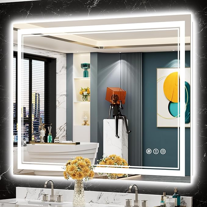 48x36 LED Bathroom Mirror, Backlit & Front Lit Lighted Mirror | Anti-Fog Vanity Mirror with Lights, 3 Color Dimmable, Memory, HD Tempered Glass, CRI95, IP54, UL Listed, Horizontal/Vertical