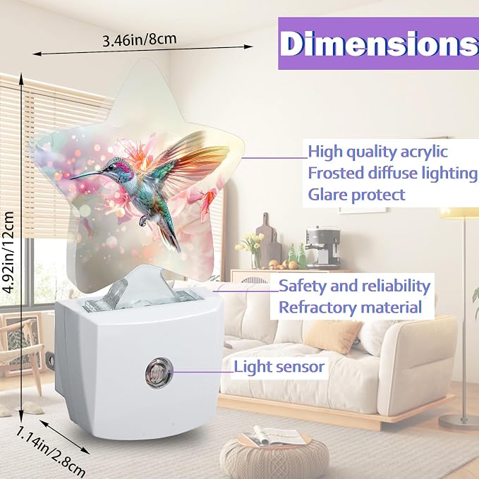 Spring Hummingbird Night Light for Kids,Pink Flower Night Lights Plug Into Wall, Lightweight Dusk to Dawn Light Sensor Warm Nightlights for Girls Boys Bedroom Nursery Basement