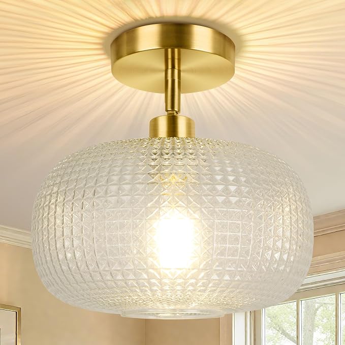 ROTTOGOON Modern Semi Flush Mount Ceiling Light for Flat and Sloped Ceiling | Adjustable Gold Hallway Light Fixtures with Clear Glass Shade for Kitchen Bathroom Entryway Bedroom (Bulb Not Included)