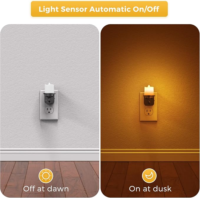 L LOHAS LED Candle Night Light, Amber Night Lights Plug into Wall | Flameless Candle Nightlight with Light Sensor, 0-100LM Dimmable Vintage Decorative Night Light for Hallway Bedroom, 2Pack