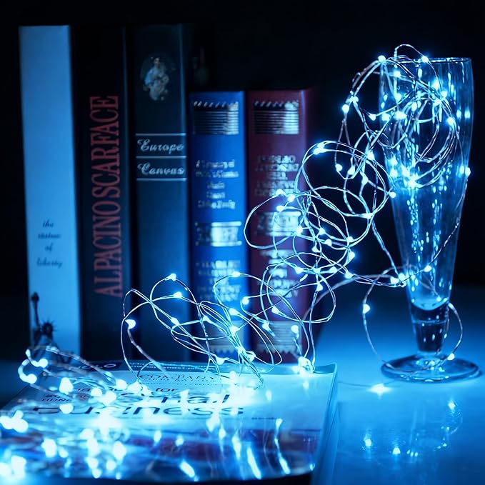 2 Pack Fairy Lights Battery Operated - 16.4ft 50 LED Blue | Starry Fairy Lights , 8 Modes Waterproof with Timer for Indoor Outdoor Bedroom Party Holiday Christmas Decor, Copper Wire