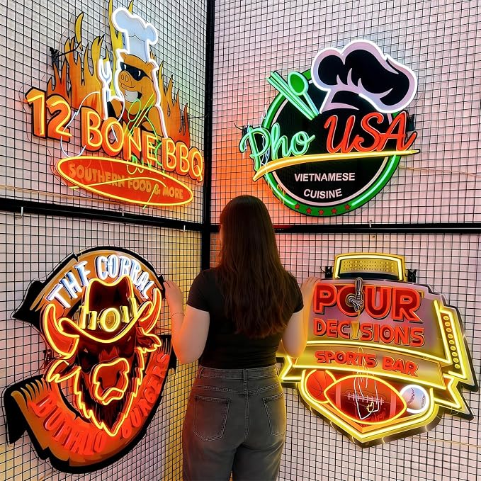 Custom LED Neon Sign, Personalized UV Printed LED Neon Light, Logo Sign Customizable for Business, Light Up Name Sign for Salon Bar Coffee Shop Clubs