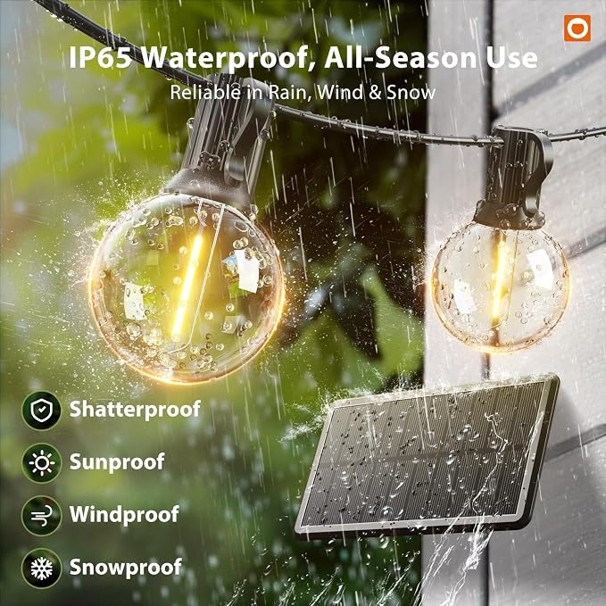 addlon 25FT 13LED Solar String Lights Outdoor Waterproof with Remote, USB | G40 Shatterproof Outdoor Lights, Dimmable Timer, 3 Modes, Solar Powered Patio Lights for Bistro Cafe Garden Camping Pergola